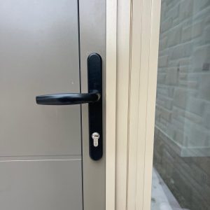 Black Apecs anti snap lock fitted to customers grey composite door in Preston