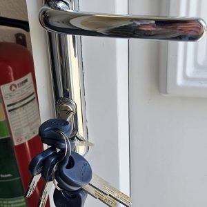 Apecs TS007 3 star anti snap lock and high security handle in chrome fitted to white upvc door in Blackburn