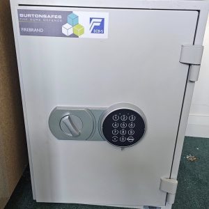 Burton safe in silver supplied and fitted in Preston with black digital keypad and silver door handle 