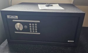 Protector safe instalation in dark blue with silver digital keypad